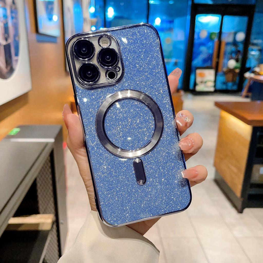 Luxury Electroplate Magsafe Wireless Charge Phone Case For iPhone 14 13 12 11 Pro Max Plus XS XR XS Max Soft Bumper Glitter Cover