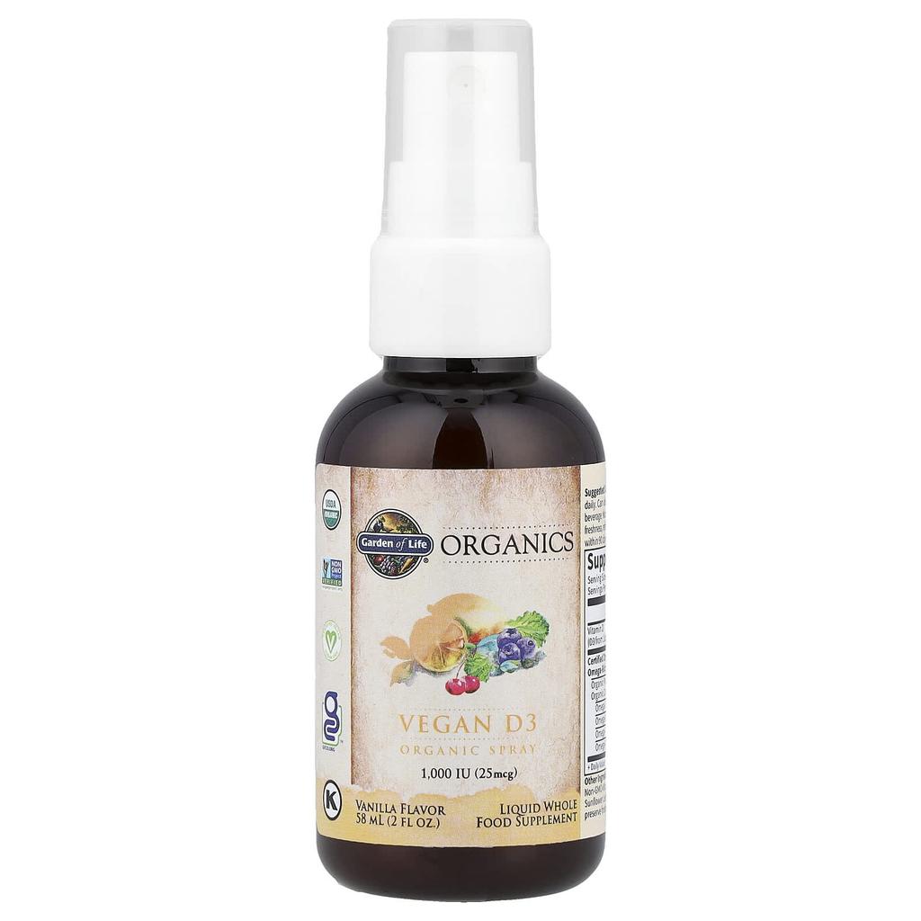 Mykind Organics, Vegan D3 Organic Spray, Vanilla, 25Mcg(1,000Iu), 58Ml(2Fl Oz)