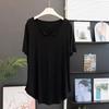 Modal Short-sleeved T-shirt Women's Medium and Long Butt-covering V-neck Arc Hem Loose Sports Blouse Top