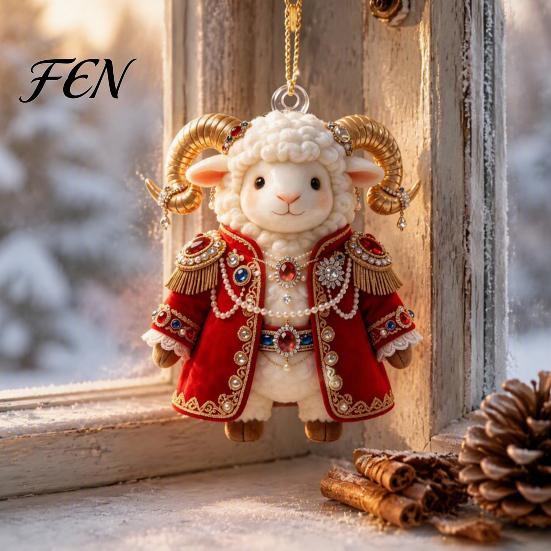Xmas Tree Hanging Pendants 2027 New Year Sheep Ornament, 2D Acrylic Christmas Pendant Reusable Seasonal Decorations with String, Chinese Zodiac