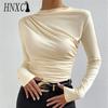 HNXC Women's Fashion Casual Solid Color Print Long Sleeve Blouses & Shirts