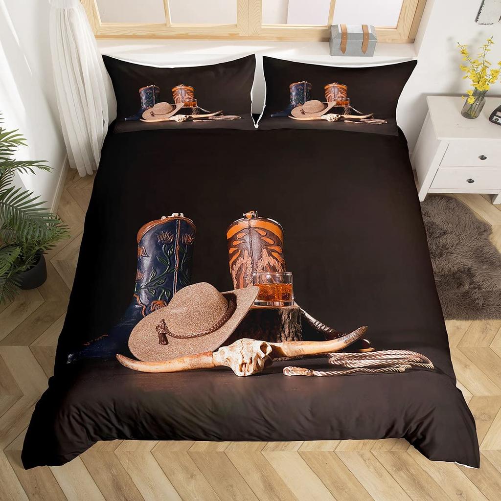Western Decor Duvet Cover Retro Cowboy Style Bedding Set Wild West Themed Comforter Cover For Boys Teens Men Bedspread Cover