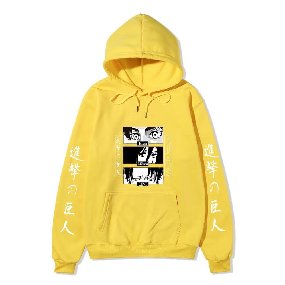 Unisex Attack on Titan Hoodie, Eren Mikasa Levi Anime Eyes Graphic Print Long Sleeve Pullover Hooded Sweatshirt Streetwear