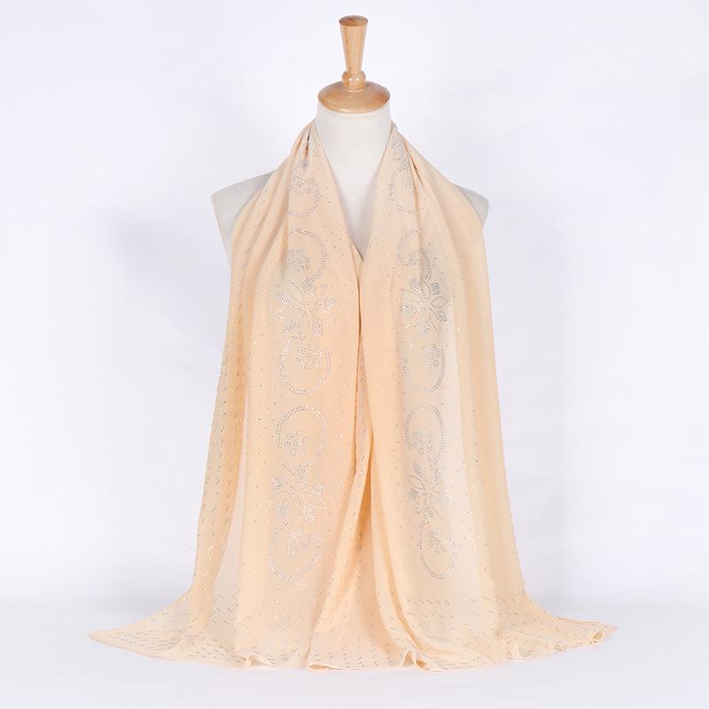 Ethnic Style Rhinestone & Pearl Women s Scarf - Versatile Plain Color Gauze Headscarf