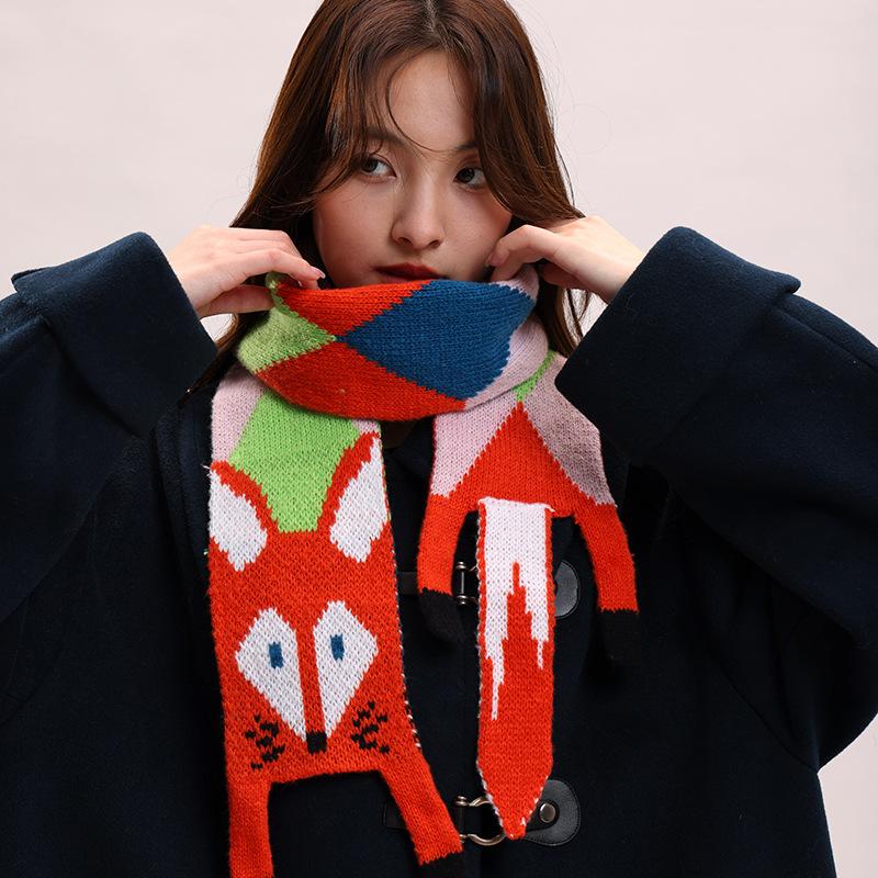 

Девочки шерстяной лисий шарф мультяшный теплый имитация кашемира милый шарф универсальная высококлассная шапка 160*10