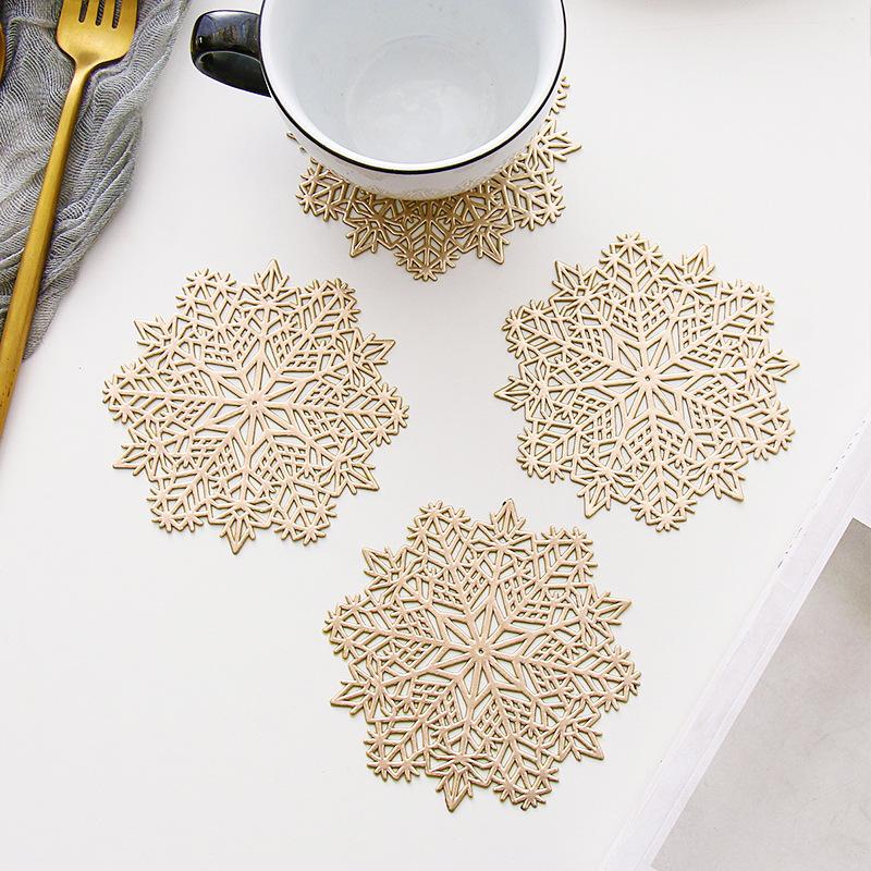 Brons PVC holle westerse eettafelmat Kerstsneeuwvlok Scandinavische stijl hittebestendige tafelmat oliebestendige en anti-brandwonden placemat huishoudelijk