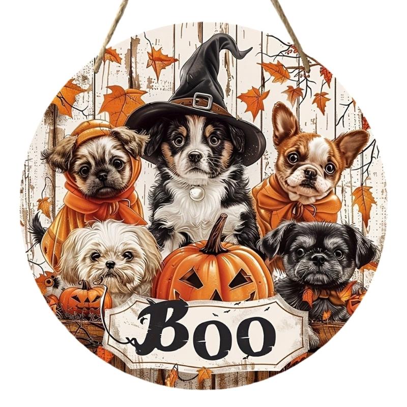  Halloween Decorations Welcome Sign Wooden Wreath Front Door Hanger Wooden Wreath