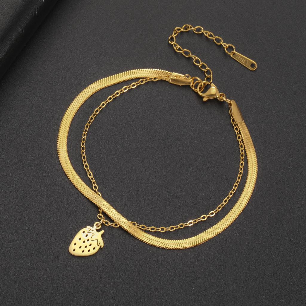 Teamer Cute Strawberry Charm Bracelet Stainless Steel Jewelry for Women Girls Snake Chain Multiple Chains 2026 Trend Couple Gift