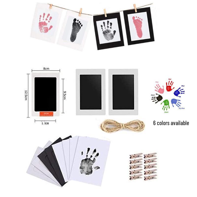 Black & White Baby Handprint & Footprint Frame with Washable, Non-Sticky Ink
