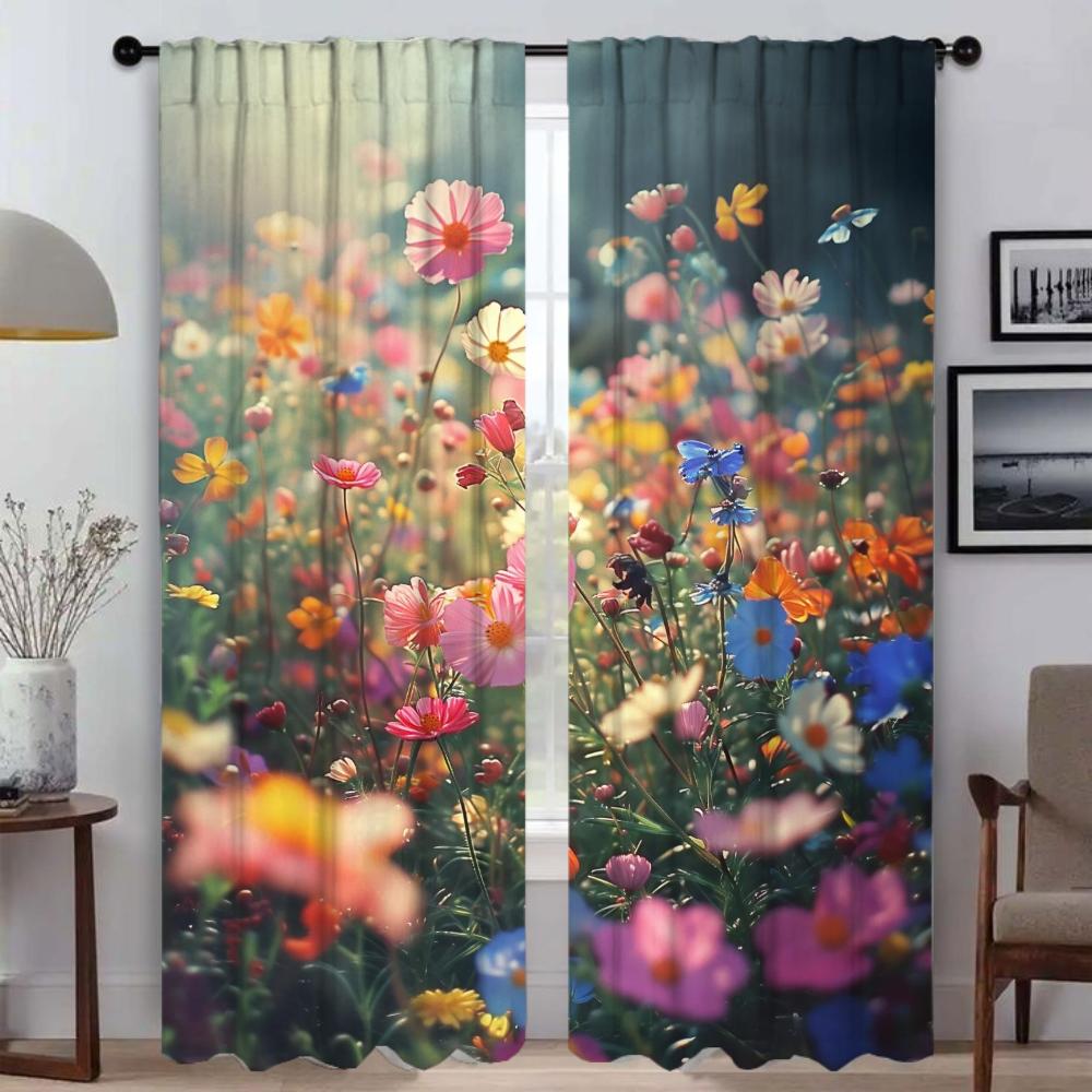Partition Wildflower Elegant Room Curtains 2 Pieces Shades Window Curtain for Room 2 Panel Tulle for Bedroom Living Kitchen Home