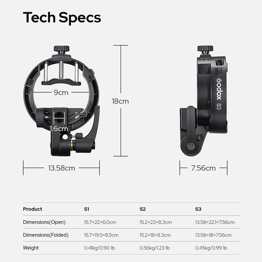 Godox S3 Bracket Bowens Mount Compatible S2 Upgrade Lightweight Compact Flash Holder Compatible with Godox TT685 S-Type AD200ProII, AD200Pro,