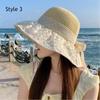 HOT Women's Summer Bucket Hat Small Flower Woven Straw Hat Foldable Fisherman Hat Handmade Wide Large Brim Beach Hats Anti UV