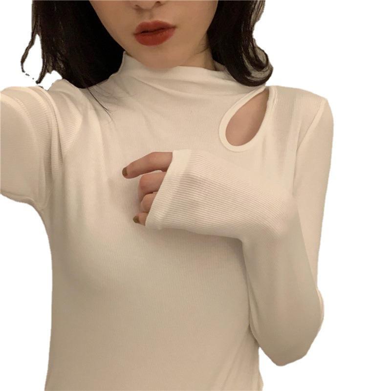 Women's Semi High Neck T-shirt Women's Autumn and WinterSlim Fit Top Long Sleeved T-shirt