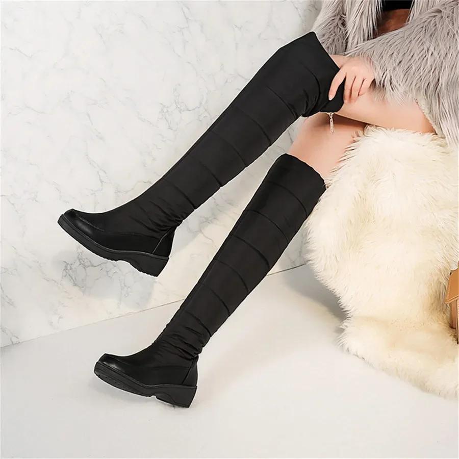Winter Warm Down Women Over Knee Snow Boots Wedge Platform Heels Round Toe Casual Party Plush Sexy Lady Zipper Thigh High Boots