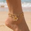 Summer Vacation Style Flower Round Beads Chain Tassel Anklet For Women Men Bohemian Metal Floral Beach Foot Chain Beach Jewelry