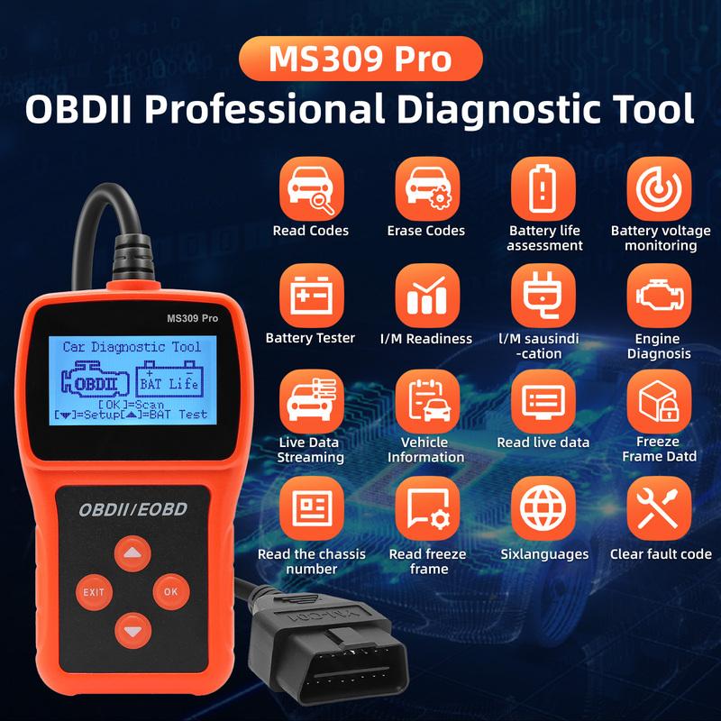 MS309 Pro OBD2 Scanner OBD Fault Code Reader Check Engine Fault Auto Engine System Diagnostic Tool for Car Truck