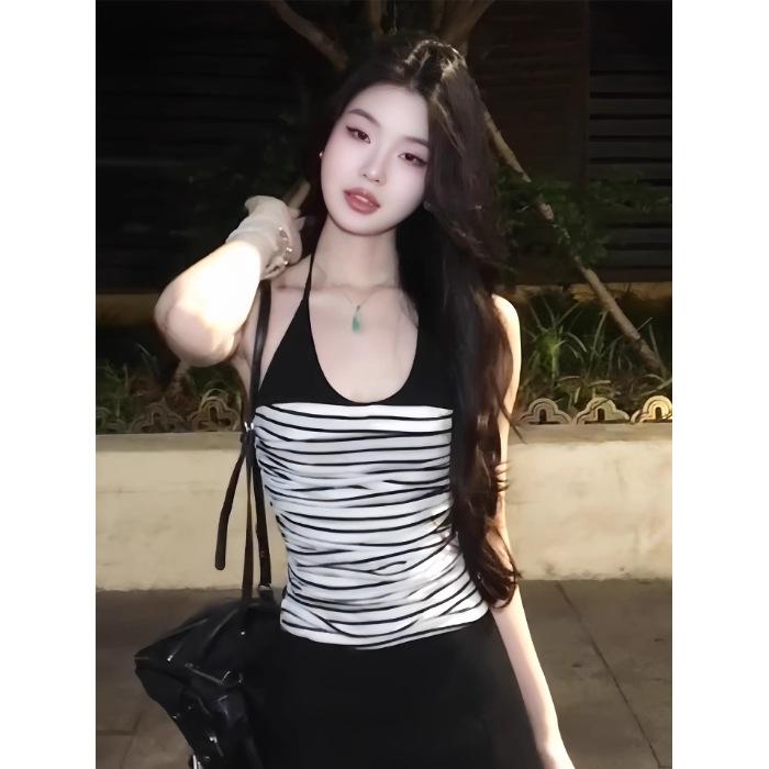 American irregular niche sexy hollow low-cut neck strap exposed navel bottoming vest female pure desire style design sense