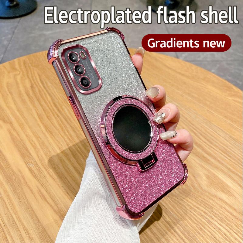 G30 G20 G10 Holder Ring Mirror Phone Case For Motorola Moto G10 G20 G30 G84 G54 G82 5G G52 G71S Soft 6D Plating Shockproof Cover
