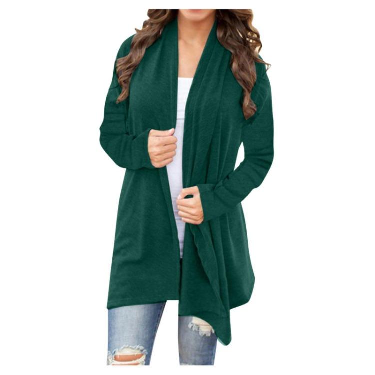 Long Sleeve Mid Length Cardigan Jacket Women Casual Solid Color Fashion Outerwear