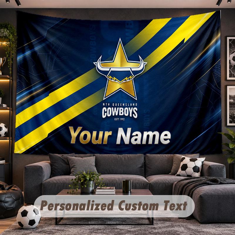 Wall Hanging Tapestry Custom NameNorth Queensland Cowboys Pattern Personalized Printed Fabric Wall Decor