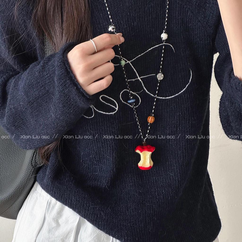 Süße Dopamin Apfelkern Anhänger Halskette - Kreatives, Langes, Einfaches und Modisches Pulloverketten Accessoire