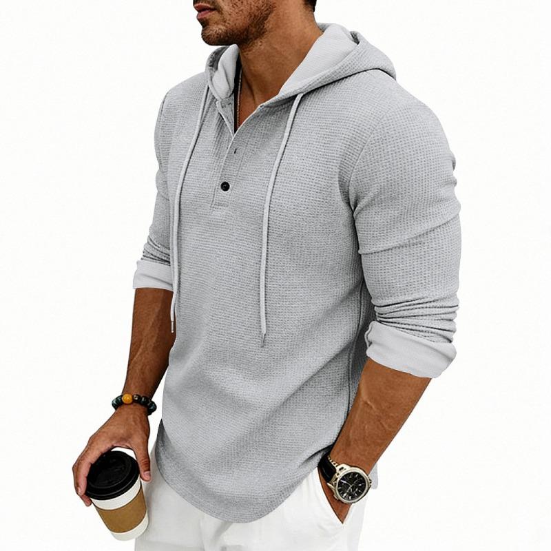 Men's Daily Loose Casual Retro Hooded Henley Long Sleeve T-shirt