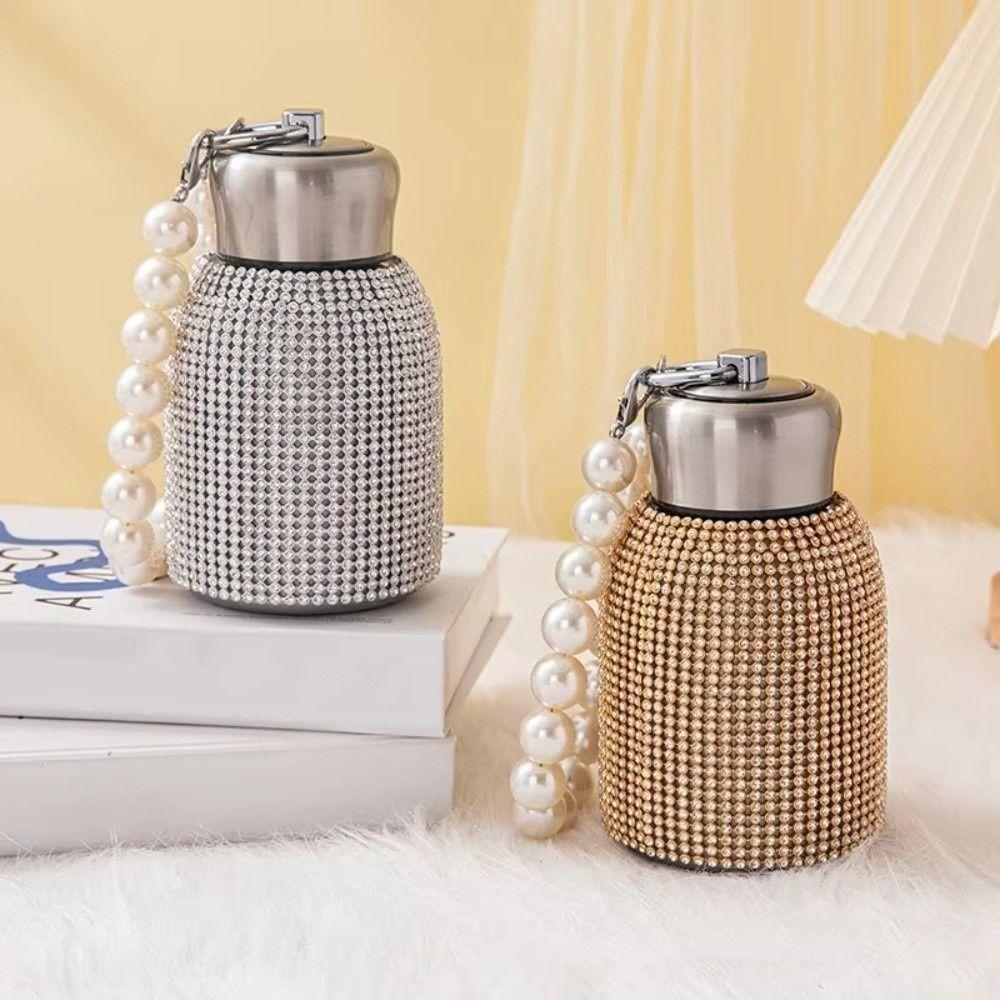 Leak-Proof Rhinestone Thermos Cup 300ml Glitter Coffee Cup Durable Insulated Water Bottle Home