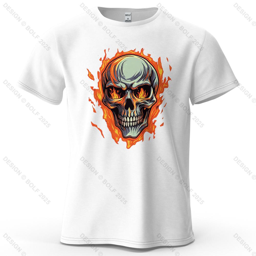 Flaming Skull Biker Fashion Printed Men's T-Shirt 100% Cotton Oversized Tattoo Art Graphic Tees for Women Tops Tees Streetwear
