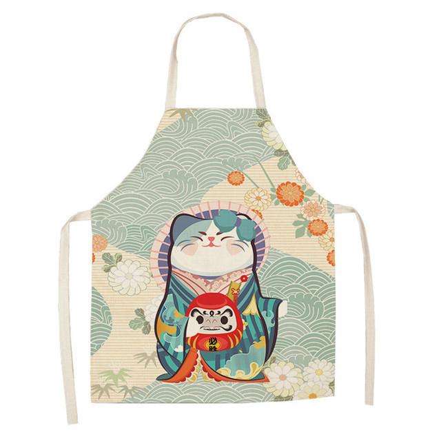 Japanese Lucky Cat Apron With Waterproof Linen Material For Kitchen Cooking And Baking