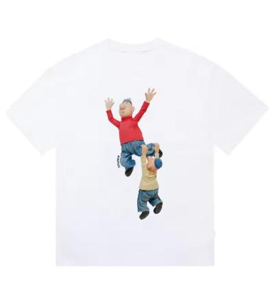 Cartoon Character Print Pattern Cotton T-shirt Fashion Style Short Sleeve Round Neck Casual Men and Women S разноцветный