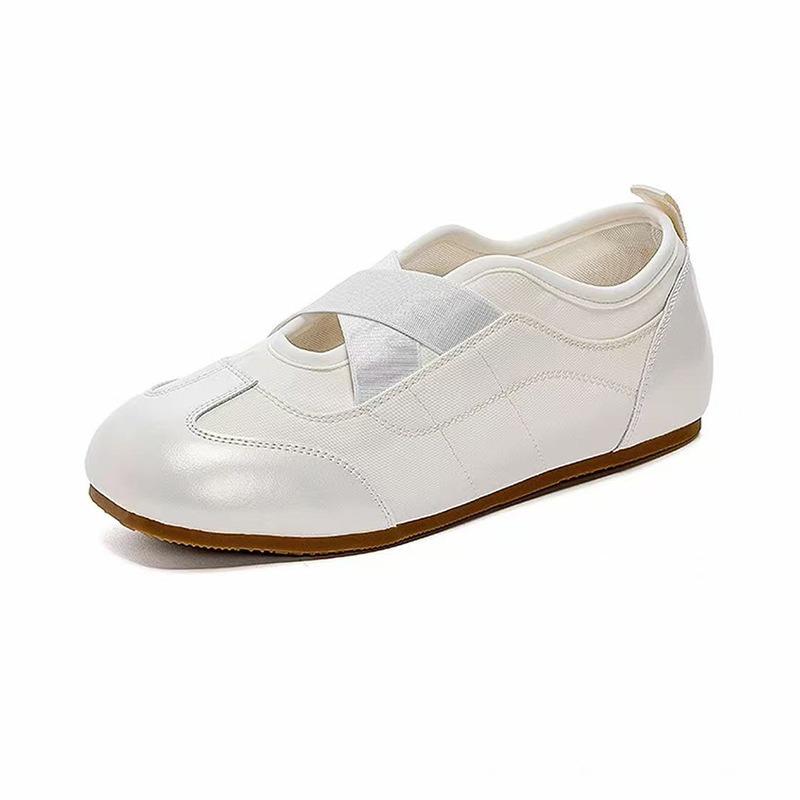 Leder kleine weiße Schuhe Damen Herbst neue Mode einzelne Schuhe flacher Boden gekreuztes elastisches Band Nische einzelne Schuhe Ballettstil