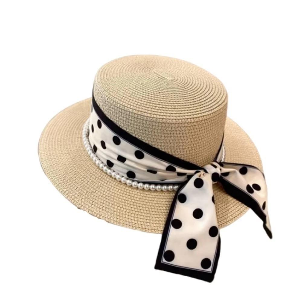 Cappello di Paglia Protezione Solare Cappelli a Secchiello a Tesa Larga Elegante Cappello Francese a Tesa Piatta Estate