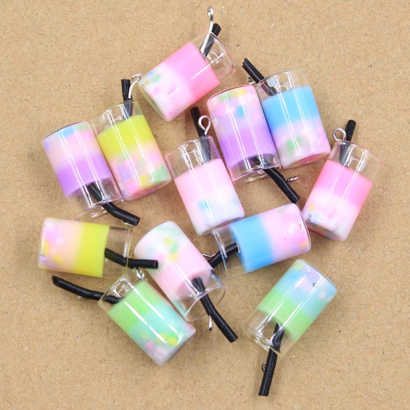 10Pcs Charms Colorful Symphony Milk Tea Glass Pendant Crafts Making Findings Handmade Jewelry Diy For Earrings Necklace