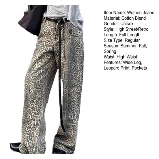 Unisex Jeans Leopard Print High Street Retro Wide Leg Loose Hip Hop