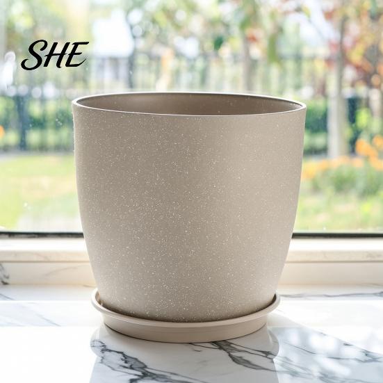 Durable Resin Planters for Garden Modern Plant Pot with Saucer, Gray Flower Functional Living Room Drainage Holes, Stone-Look Planter Indoor