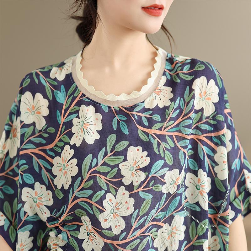 DIMANAF 2026 Plus Size New T-Shirt Women Blouse Lady Tops Tees Print Flower Loose Casual Shirts Oversize Beach Summer