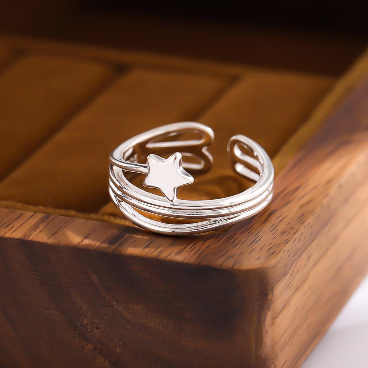 

925 Silver Star multilayer Open Rings For Women Engagement Wedding Luxury Jewelry Adjustable Jewellery Argent 925 серебряный