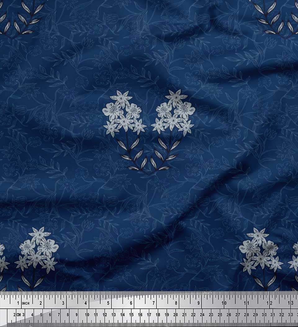 

Японська креп-атласна тканина Soimoi, листя та квітковий художній декор, друковані метри 42 дюйми 42 Inch Wide - Poly Crepe оксфорд синього кольору