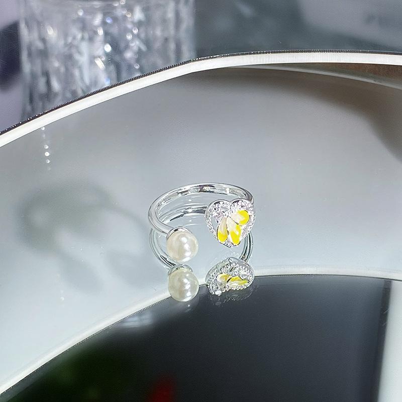Butterfly Opening Ring Yellow Enamel Bow Light Luxury High Sense Unique Artistic Sense Student Party Ring