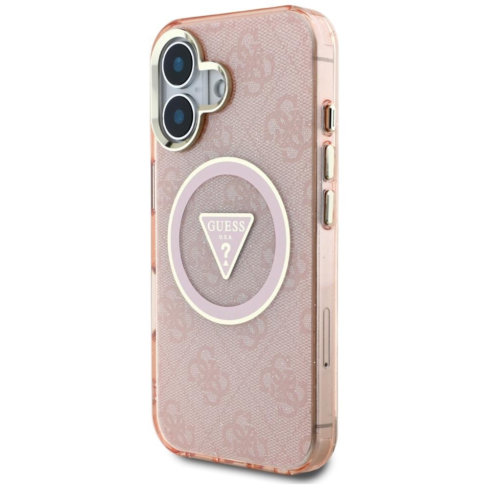 Etui Guess Iml Metal Glitter 4G Circle   Triangle Magsafe Do Iphone 16 Różowy