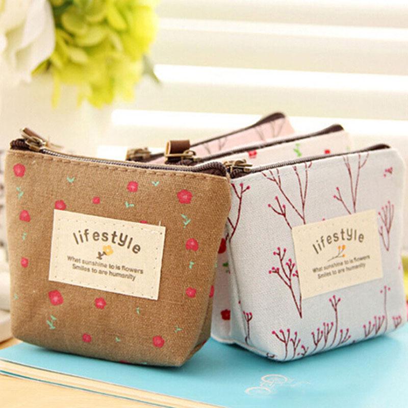 Women Small Mini Wallet Pouch Coin Purse Key Card Holder Zipper Hand Canvas Bag