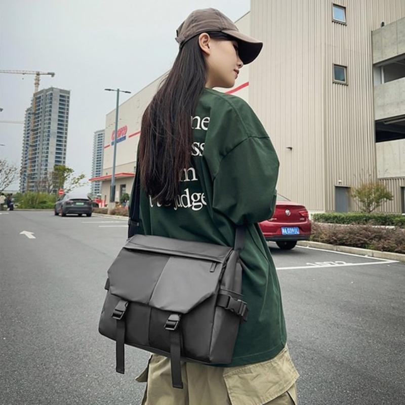 Unisex Solid Nylon Messenger Bag  Large Capacity  Lightweight  Waterproof  Casual  Shoulder Bag  Comfortable Fabric  Travel Crossbody Bag