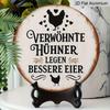 2D Flat, 1pc Vintage French Chicken Farmhouse Sign - Round German & French Phrase Metal Plaque with Rooster & Hen Silhouettes, "Hens Lay Eggs