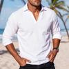 Men's Long Sleeve Linen Blend T-Shirt, Loose Fit Collared Pullover, Breathable Moisture Wicking Casual Spring Fall Top