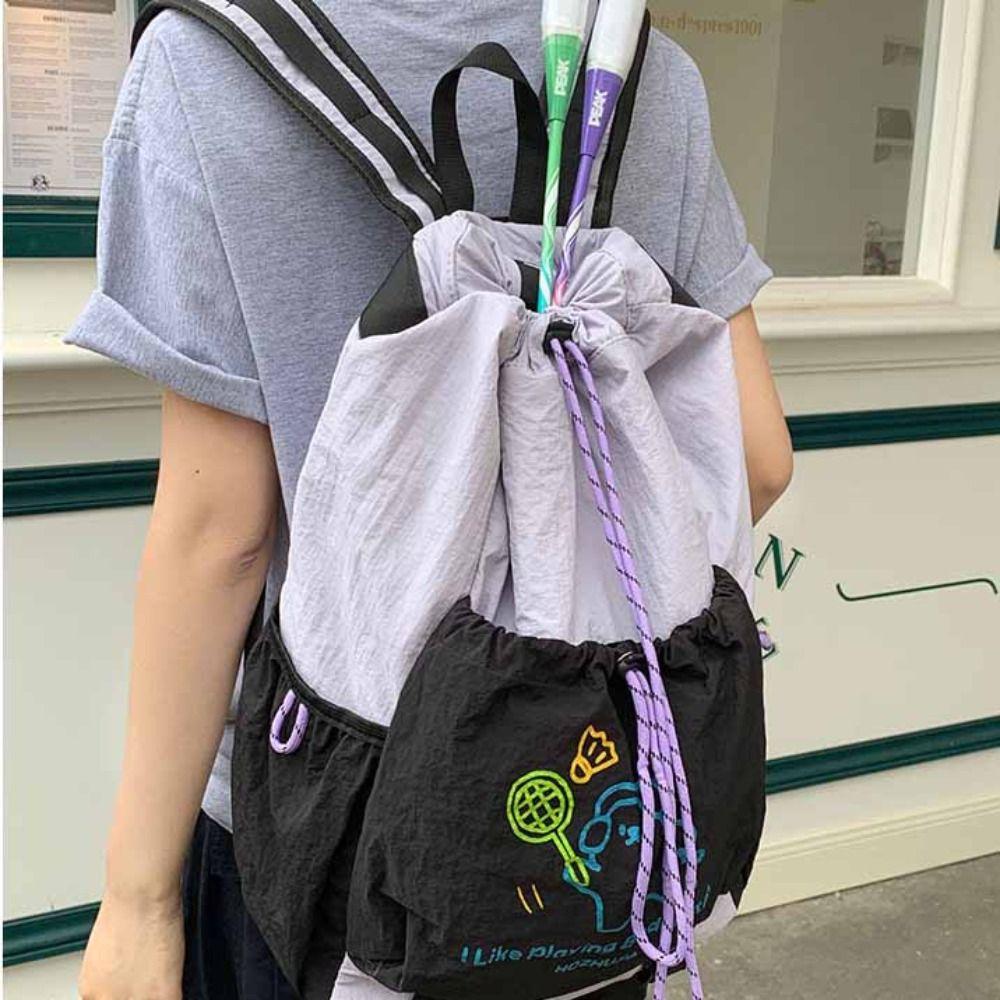 Cartoon Puppy Sport Racket Storage Backpack Lightweight Nylon Fitness Shoulder Bag Tote Bag Tennis Drawstring Fitness Bag