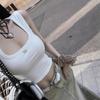 Women's Summer Slimming U-Neck Camisole with Wide Straps and Stylish Letter Label