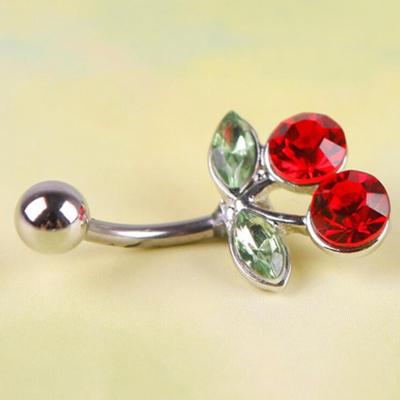 Pretty Rhinestone Red Cherry Navel Belly Button Barbell Ring Body Piercing AVE