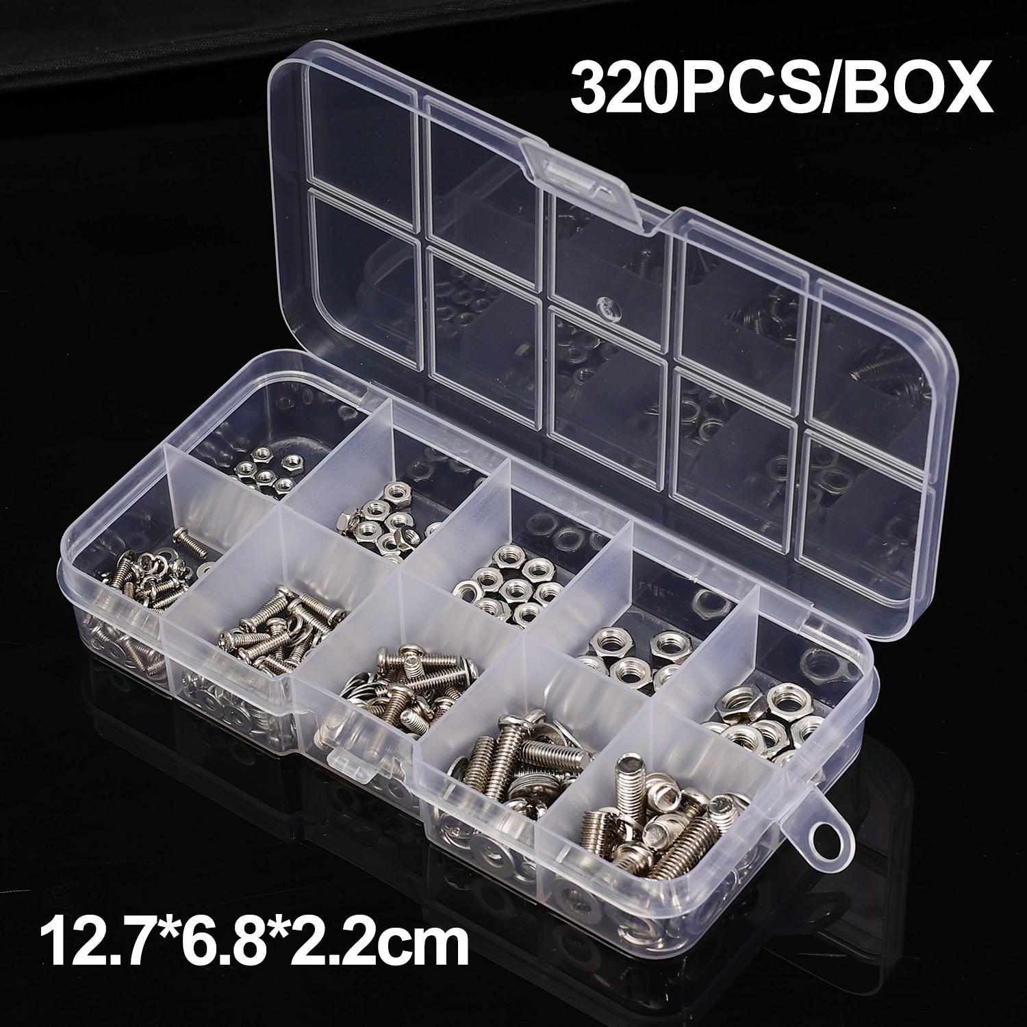 

640/320pcs Stainless Steel Hexagon Screws Nuts Cross Slotted Round Flat Washer Bolts Sockets Fasteners Hardware Assortment Kits 1box- (320pcs)