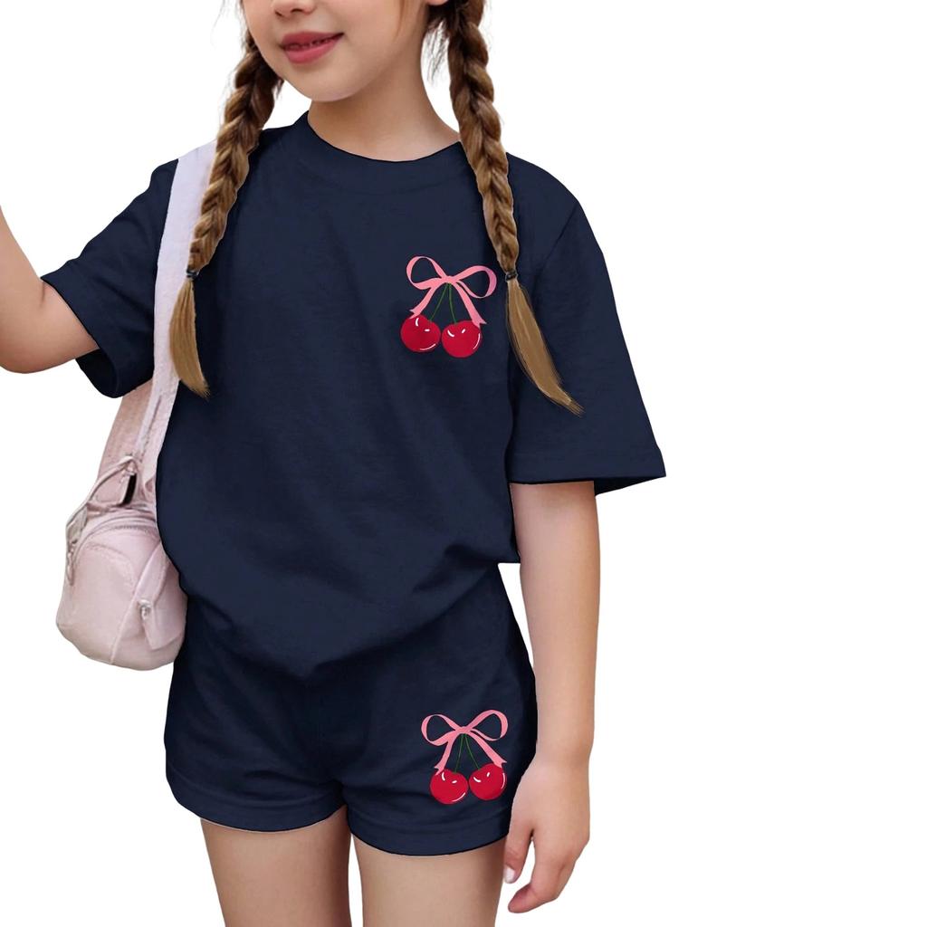 Children's Casual Short-sleeved Printed Short-sleeved Top And Shorts Two-piece Set