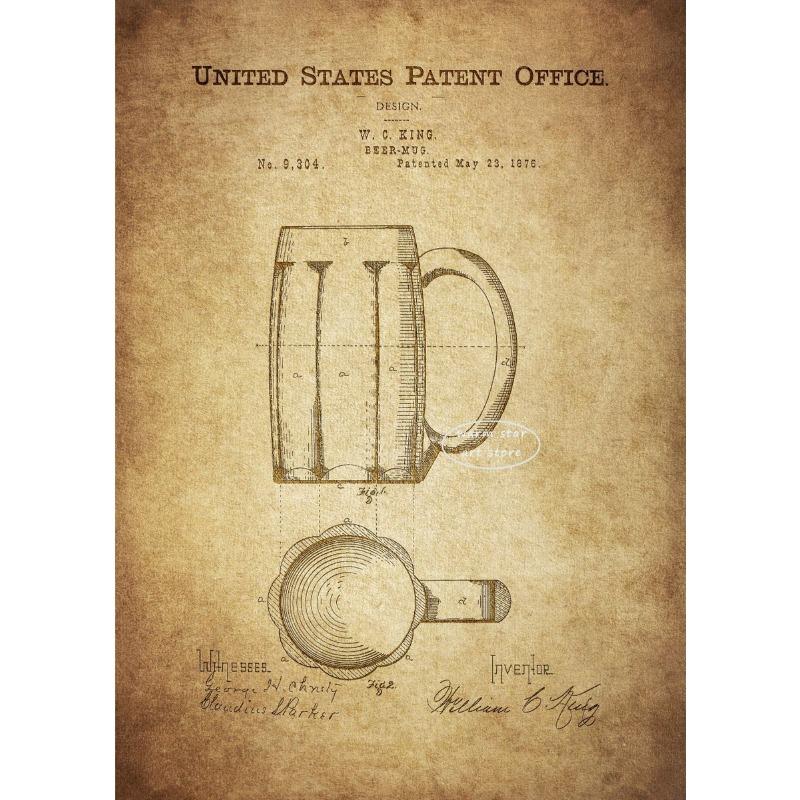Vintage Brewing Beer Barrel Bottle Cooler Alcohol Patent Posters Canvas Painting Retro Wall Art for Pub Brewery Room Home Decor